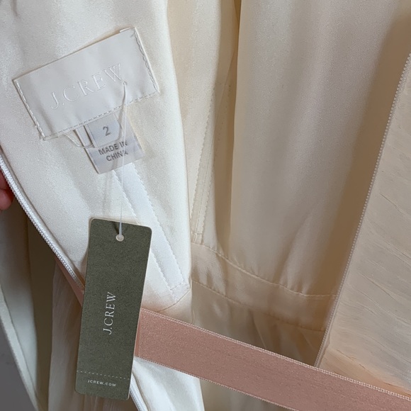 NWT JCrew Ivory Silk Crepe Draped Gown with Pink Ribbon in Canvas Bag - Picture 9 of 10